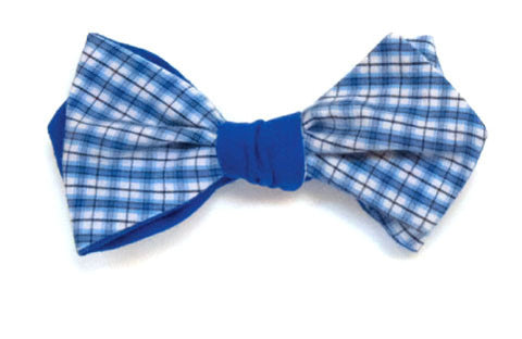 Mrs. Robinson - Reversible blue and white plaid bow tie