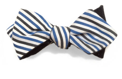 Prep Stripe - Reversible blue, grey and white striped bow tie