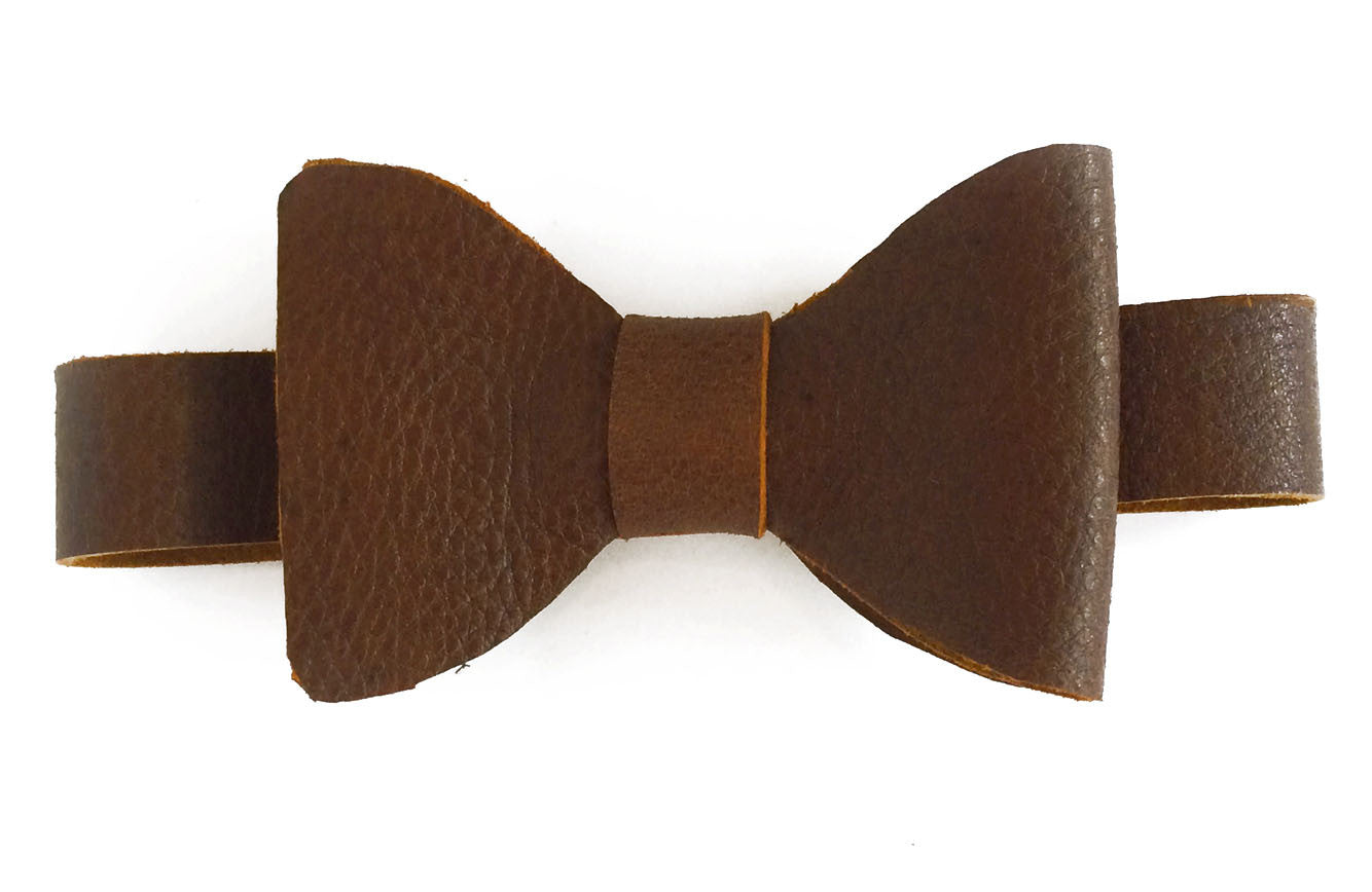 Whiskey Brown Leather bow tie front view