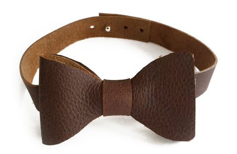 Whiskey Brown Leather bow tie